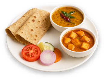 Healthy Indian thali meal with roti and vegetables