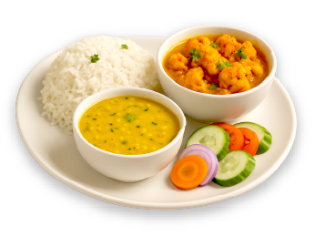 Healthy Indian thali meal with roti and vegetables