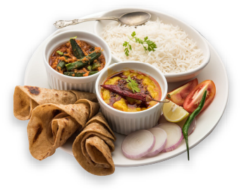 Healthy Indian thali meal with roti and vegetables