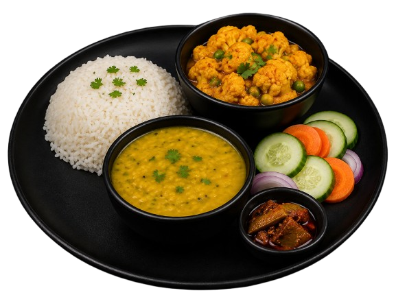 Healthy Indian thali meal with roti and vegetables