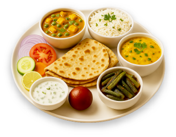 Healthy Indian thali meal with roti and vegetables